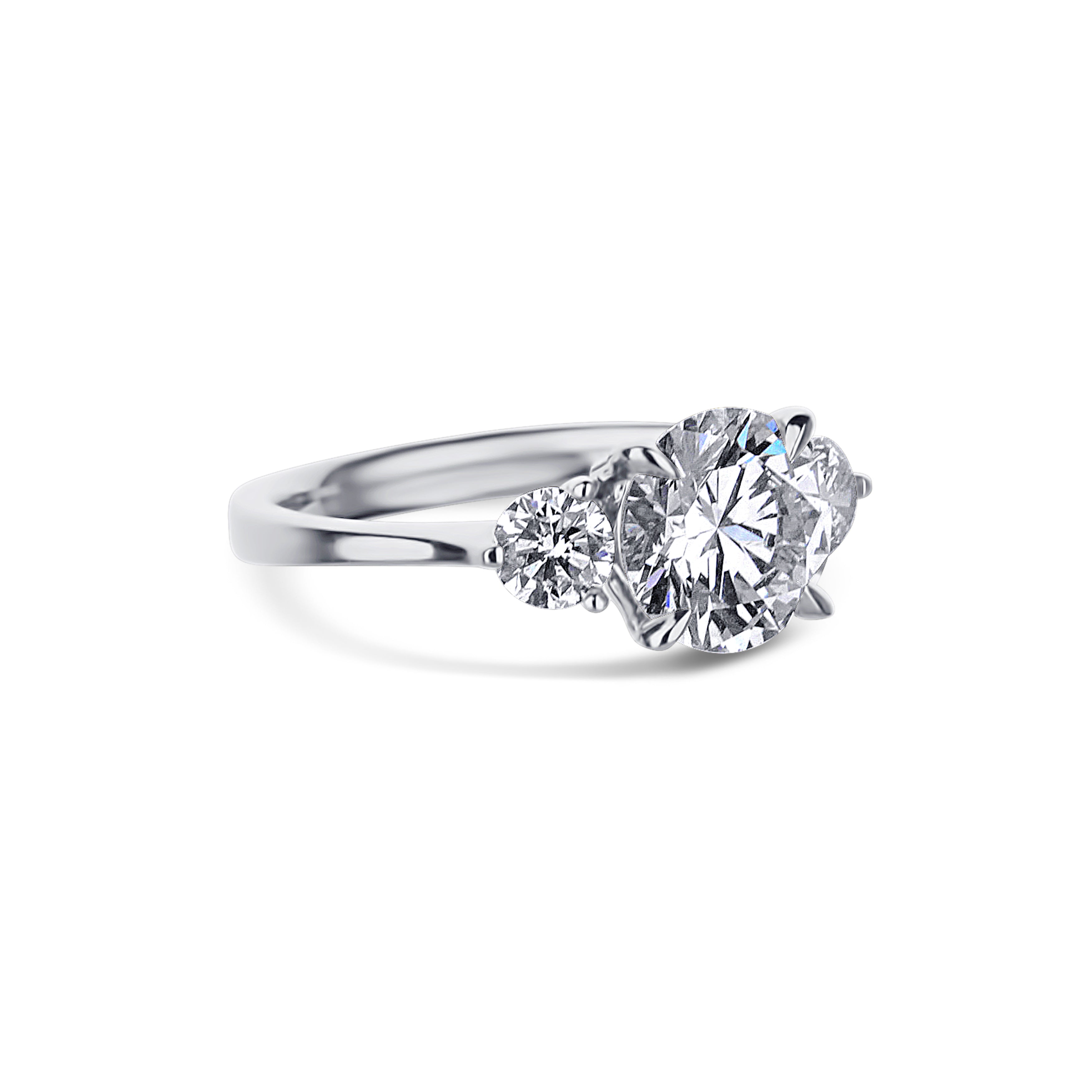 2 Carat Triple Excellent Round Engagement Ring With Ravishing Round Sidestones