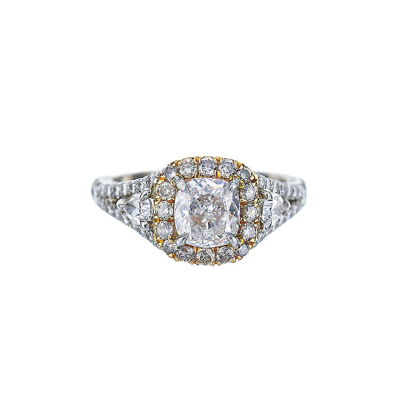 Platinum And Rose Gold Cushion-Cut Diamond Halo Engagement Ring