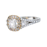 Platinum And Rose Gold Cushion-Cut Diamond Halo Engagement Ring