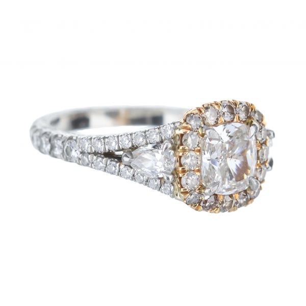 Platinum And Rose Gold Cushion-Cut Diamond Halo Engagement Ring
