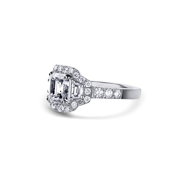 Remarkable Radiant Diamond With Trapezoid Side Stone Ring