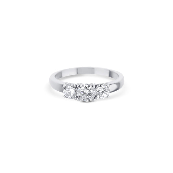 Platinum Three Stone Round Ring With A 1.09 Carat Center Diamond