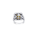 Radiant Fancy Yellow Diamond Engagement Ring With Trapezoids