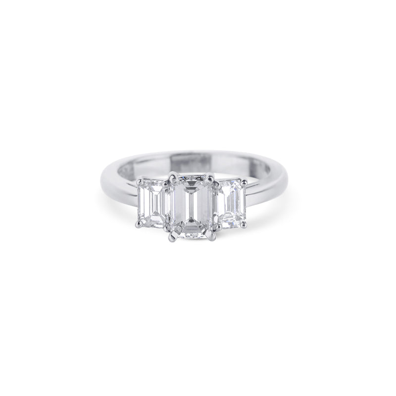 Platinum Emerald Cut Diamond 3 Stone Engagement Ring