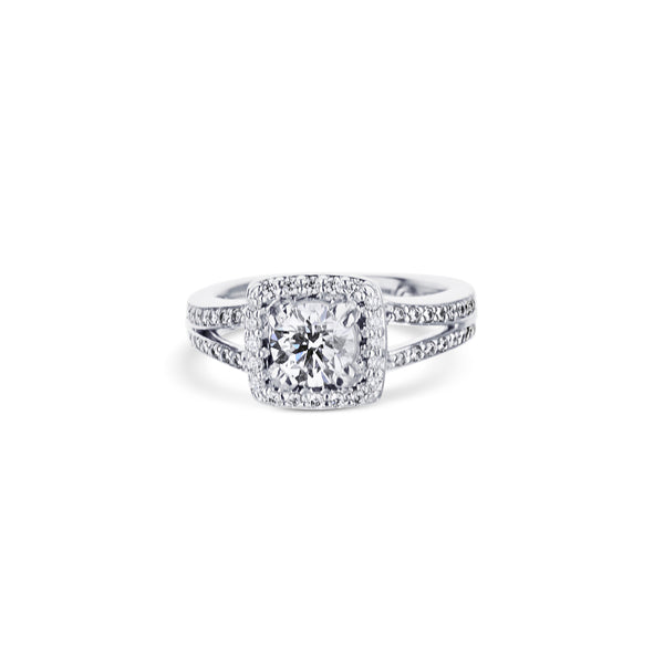 18K White Gold Round Diamond Square Halo Engagement Ring