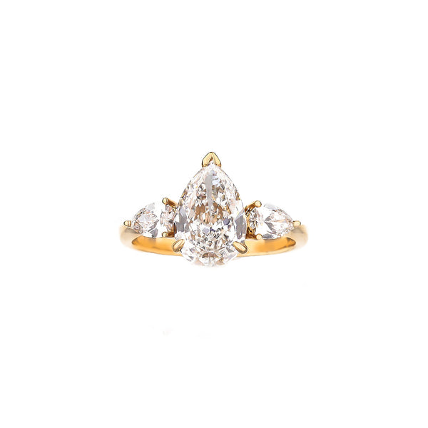 18K Rose Gold Pear Shaped Three Stone Engagement Ring