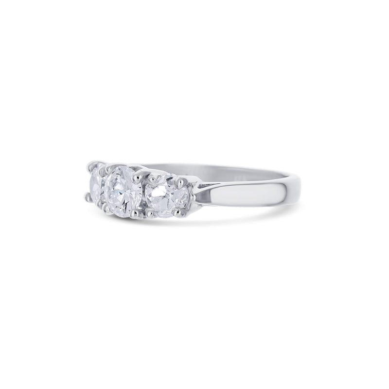Platinum  Classic Three Stone Engagement Ring 1.25 Carat Total Weight Round Brilliant Cut Diamonds