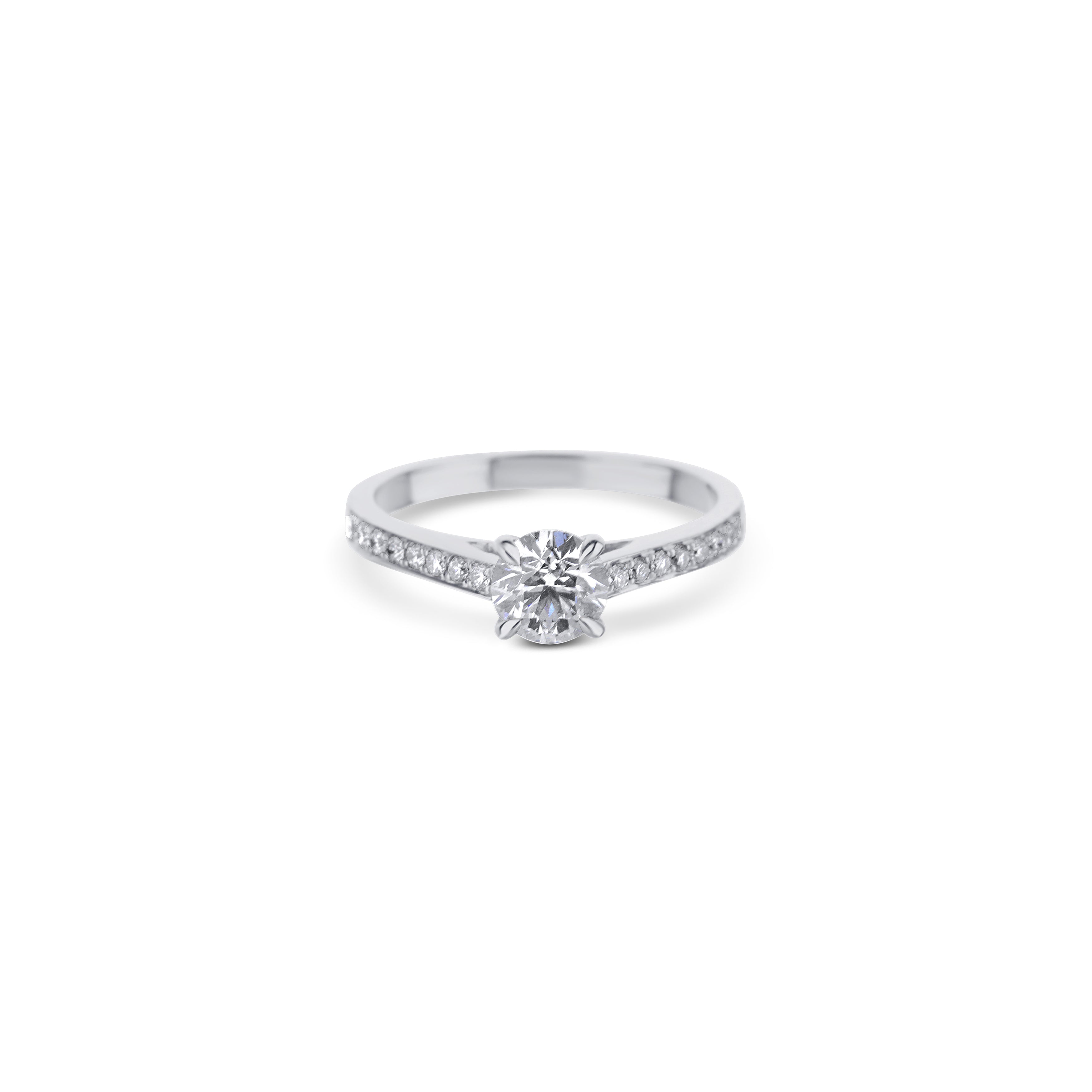 18K White Gold Ring With Round Diamond And A Cathedral Setting