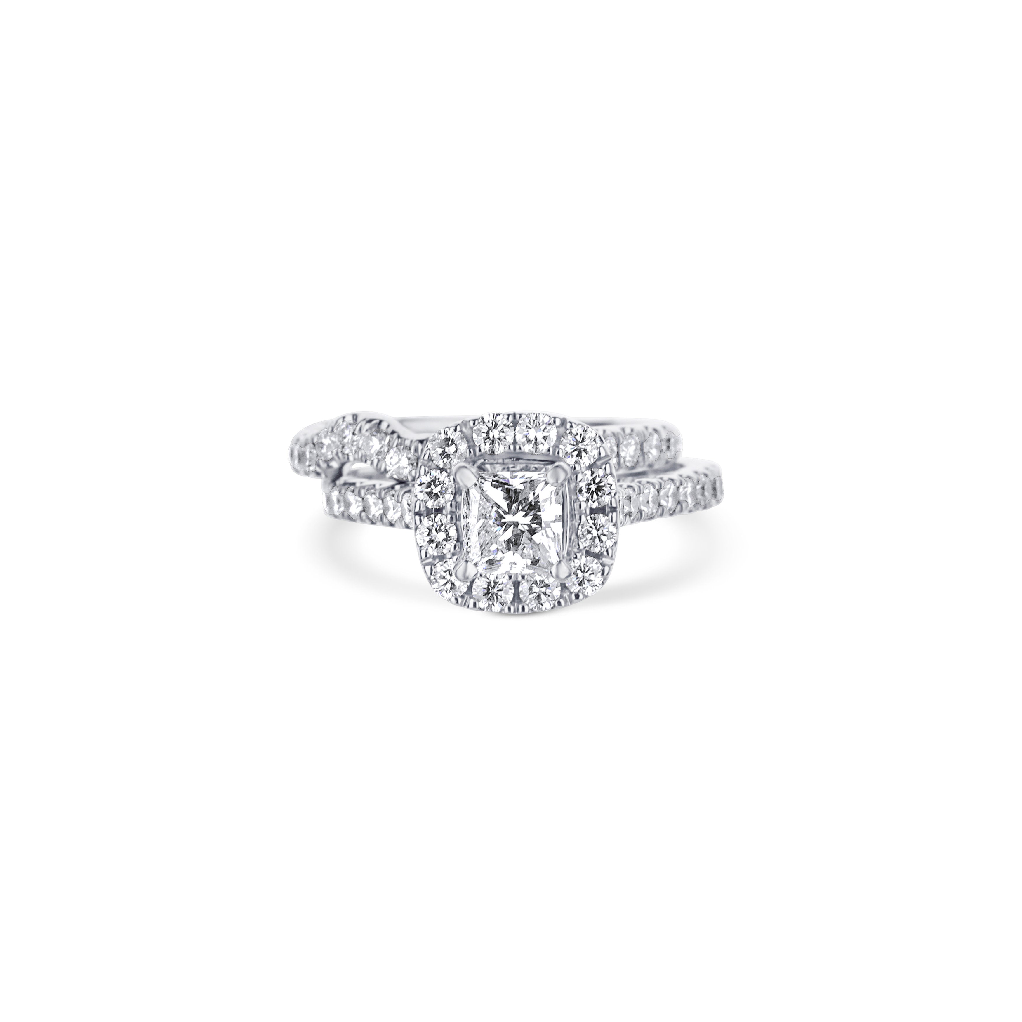 Two Piece White Gold Princess Cut Diamond Halo Engagement Ring