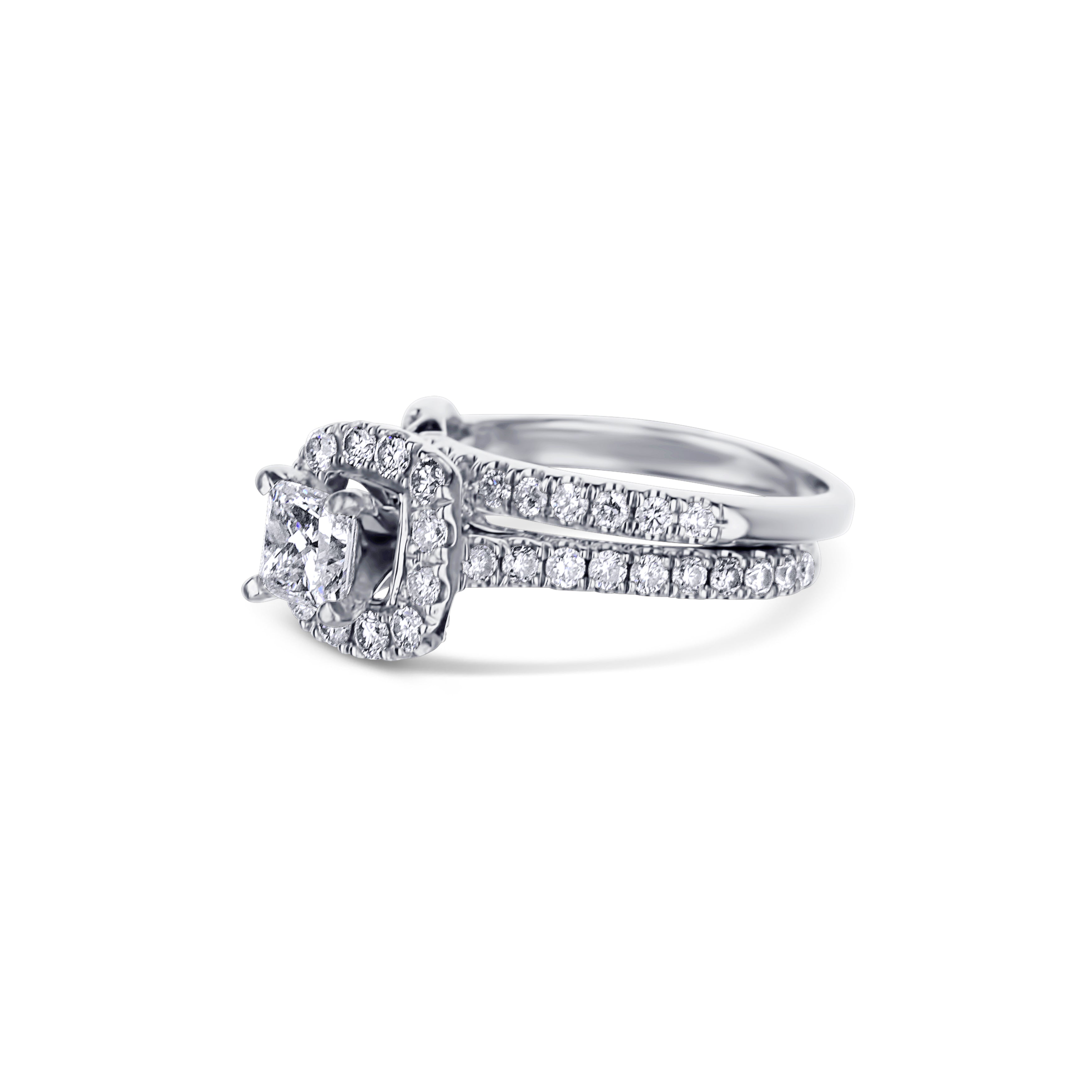 Two Piece White Gold Princess-Cut Diamond Halo Engagement Ring