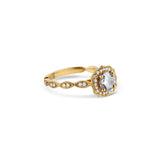18K Yellow Gold Round Diamond Engagement Ring With Halo And Scallop Shank