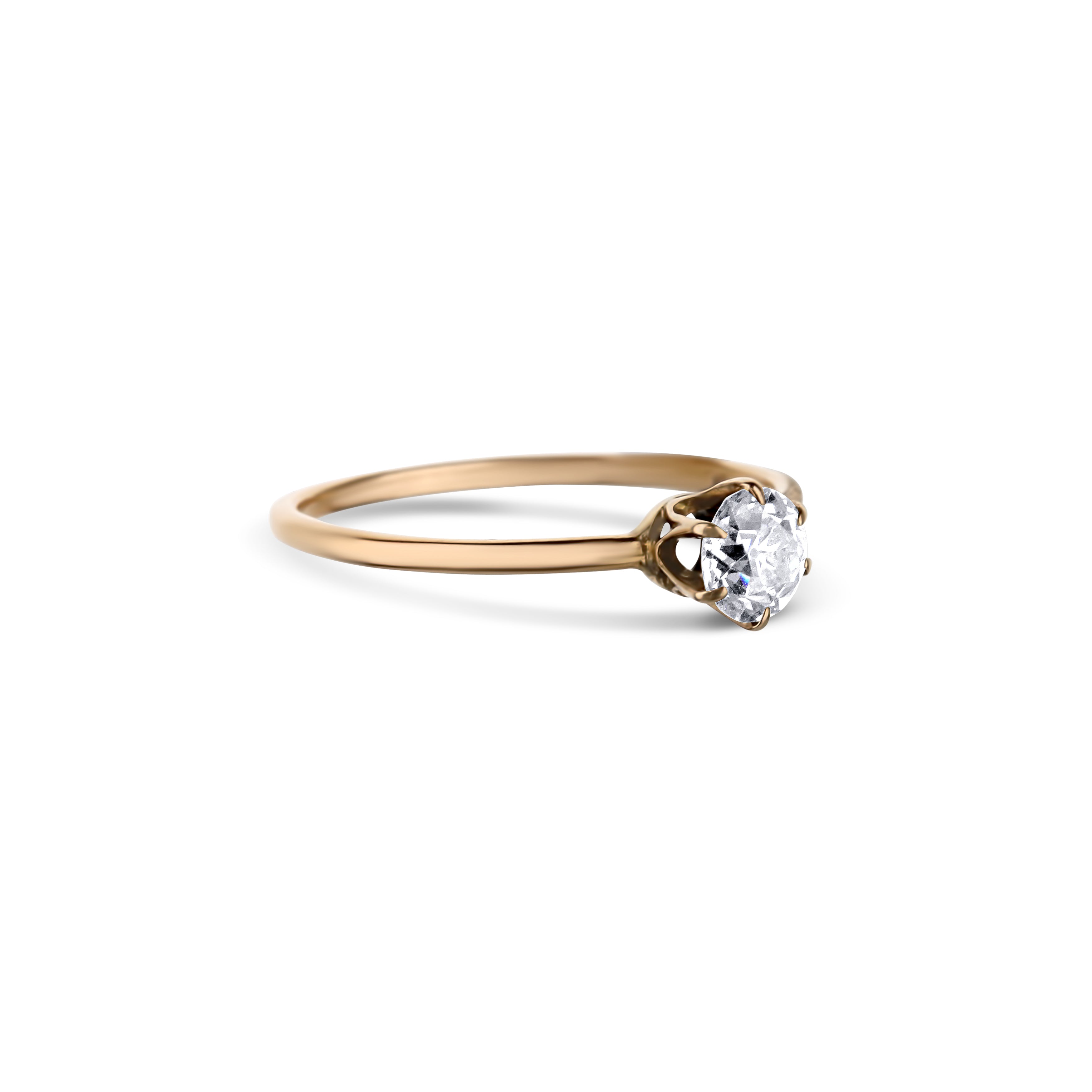 14K Rose Gold Old Euro Cut Diamond Solitaire