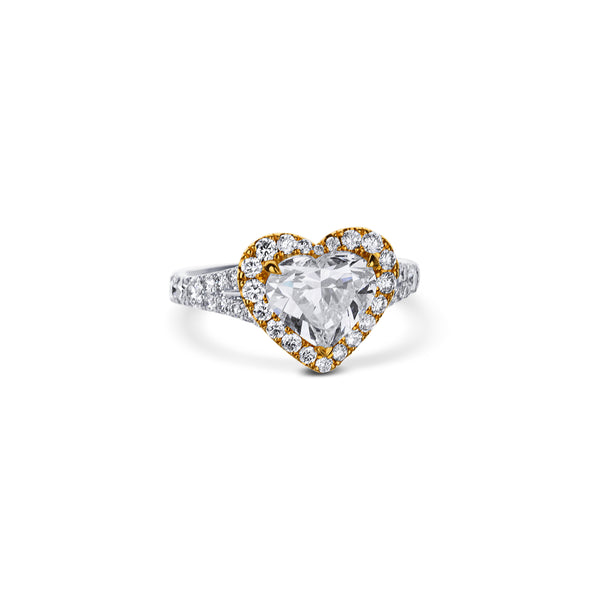 Platinum And Rose Gold Heart Diamond Halo Engagement Ring