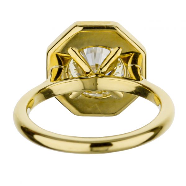 18K Yellow Gold Round Brilliant Diamond Engagement Ring With Octagonal Halo