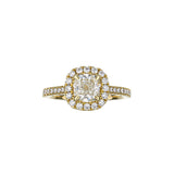 18K Yellow Gold Cushion Cut Diamond Halo Engagement Ring