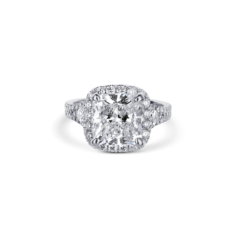 Platinum Cushion Modified Brilliant Cut Split Shank Diamond Engagement Ring