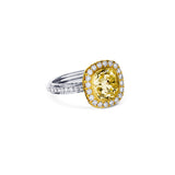Platinum Old Mine Brilliant Cut Diamond Engagement Ring With Yellow Gold Halo