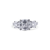 Platinum Three Stone Square Asscher Cut And 2 Accent Asscher Cut Diamond Engagement Ring