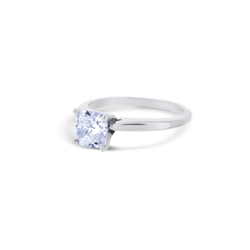 14K White Gold Solitaire Ring With Lab Grown Cushion Diamond