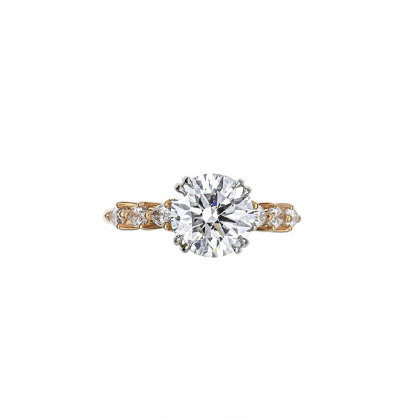 18K Rose Gold Round Brilliant Diamond Center With 6 Pear Shaped Diamond Custom Engagement Ring