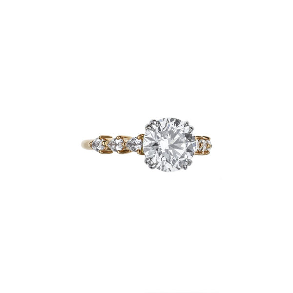 18K Rose Gold Round Brilliant Diamond Center With 6 Pear Shaped Diamond Custom Engagement Ring
