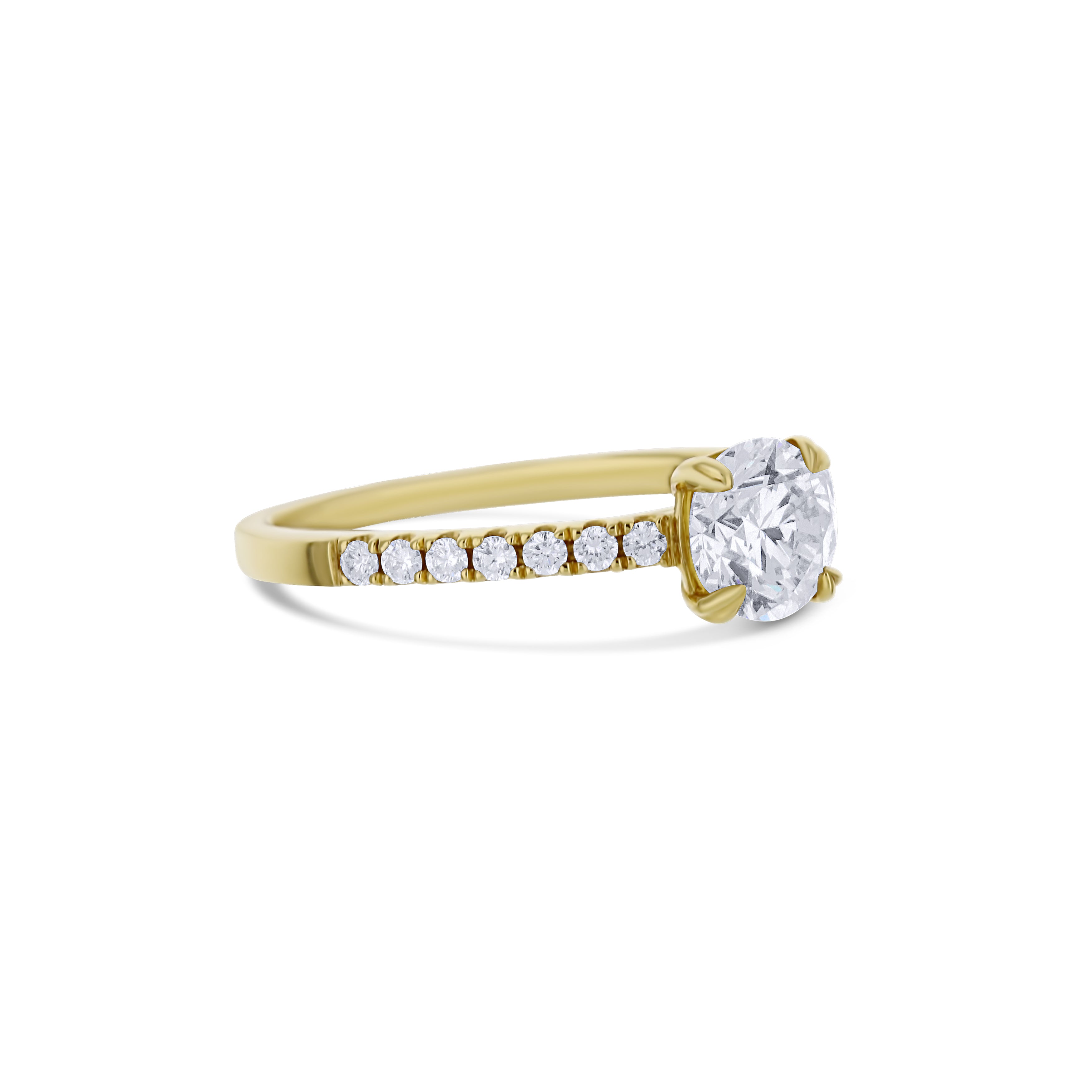 18K Yellow Gold Ring With A 0.93 Carat Round Diamond With A Half Diamond Band