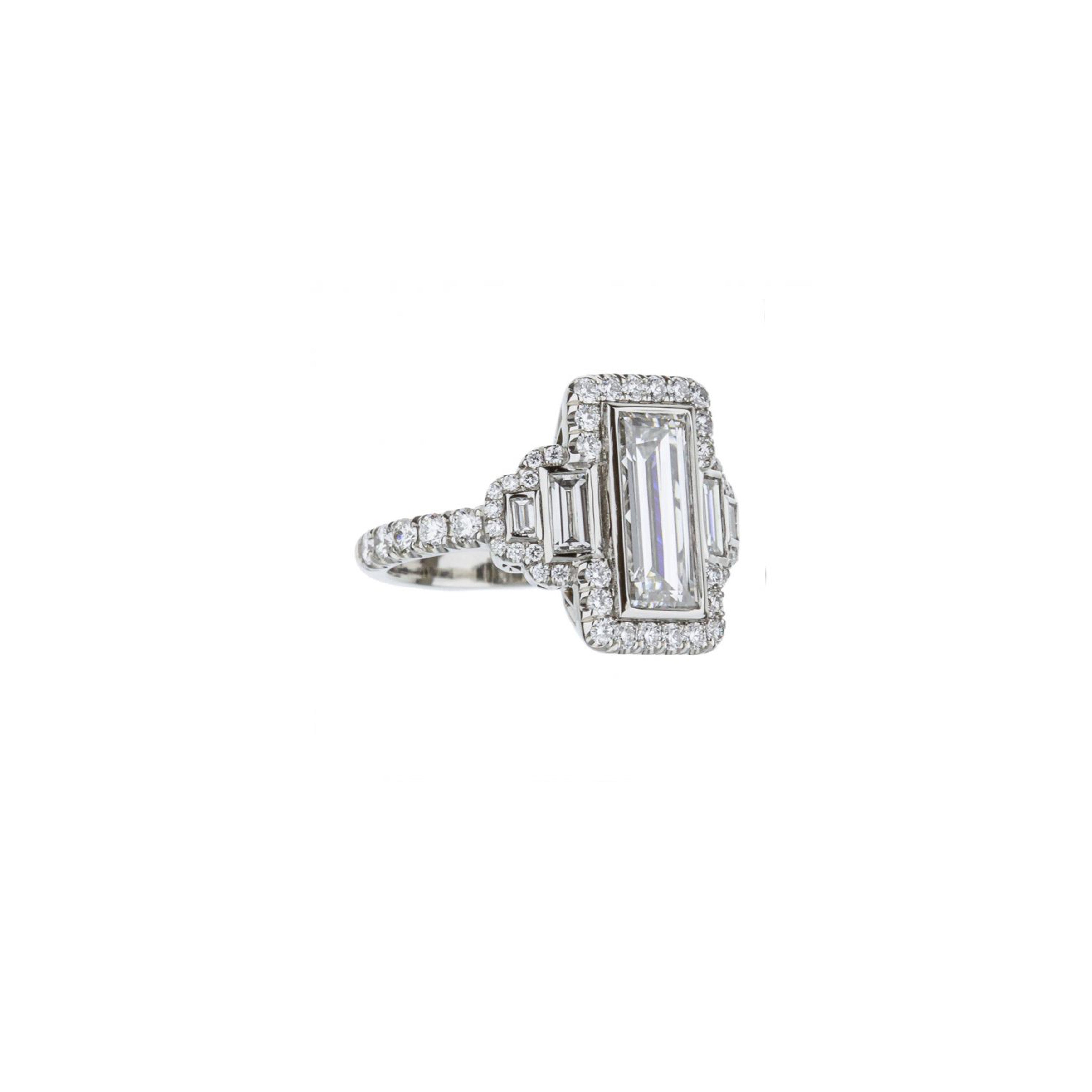 Platinum Rectangular Step Cut Diamond Engagement Ring