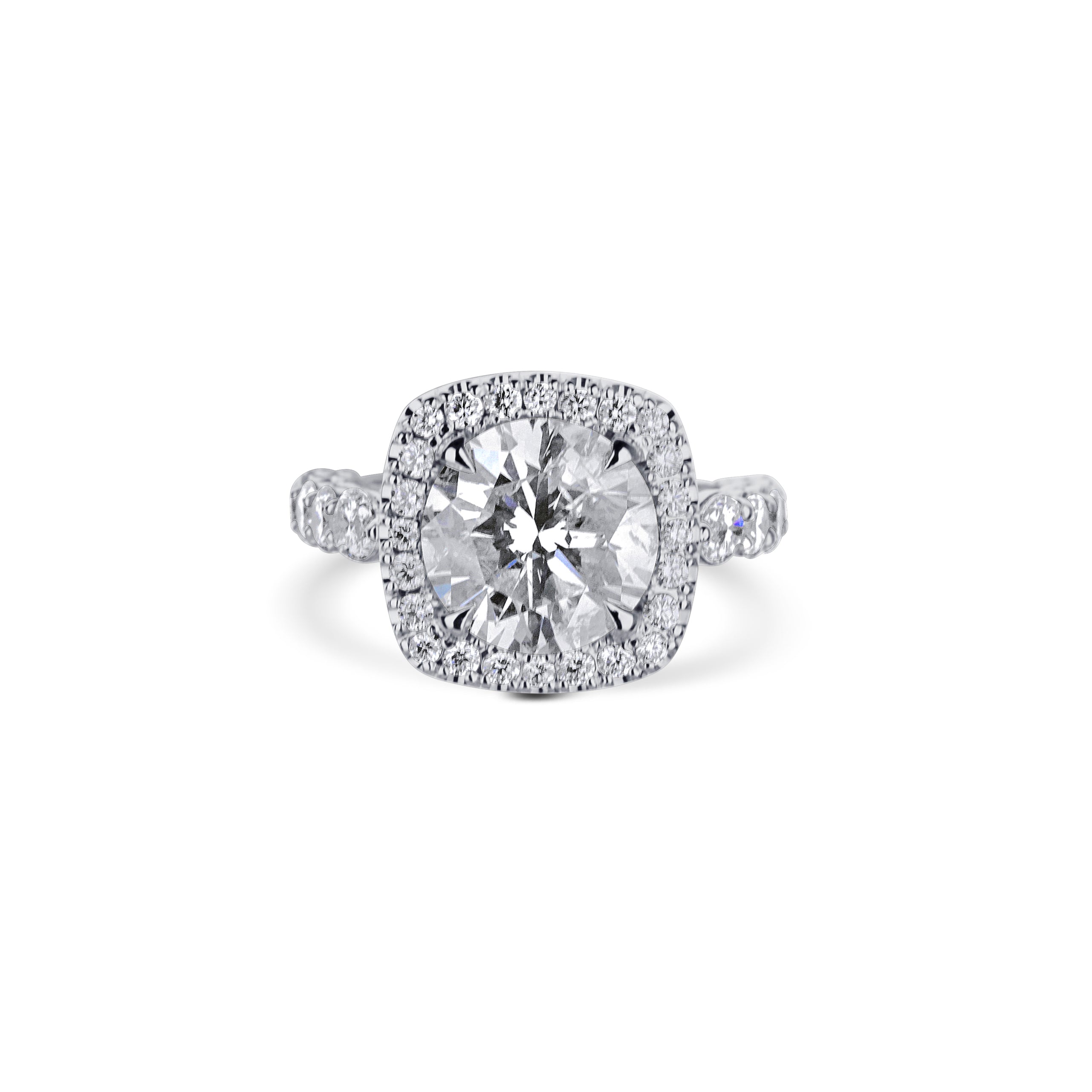 18K White Gold Round Center With 2 Pear Diamonds Engagement Ring With Halo