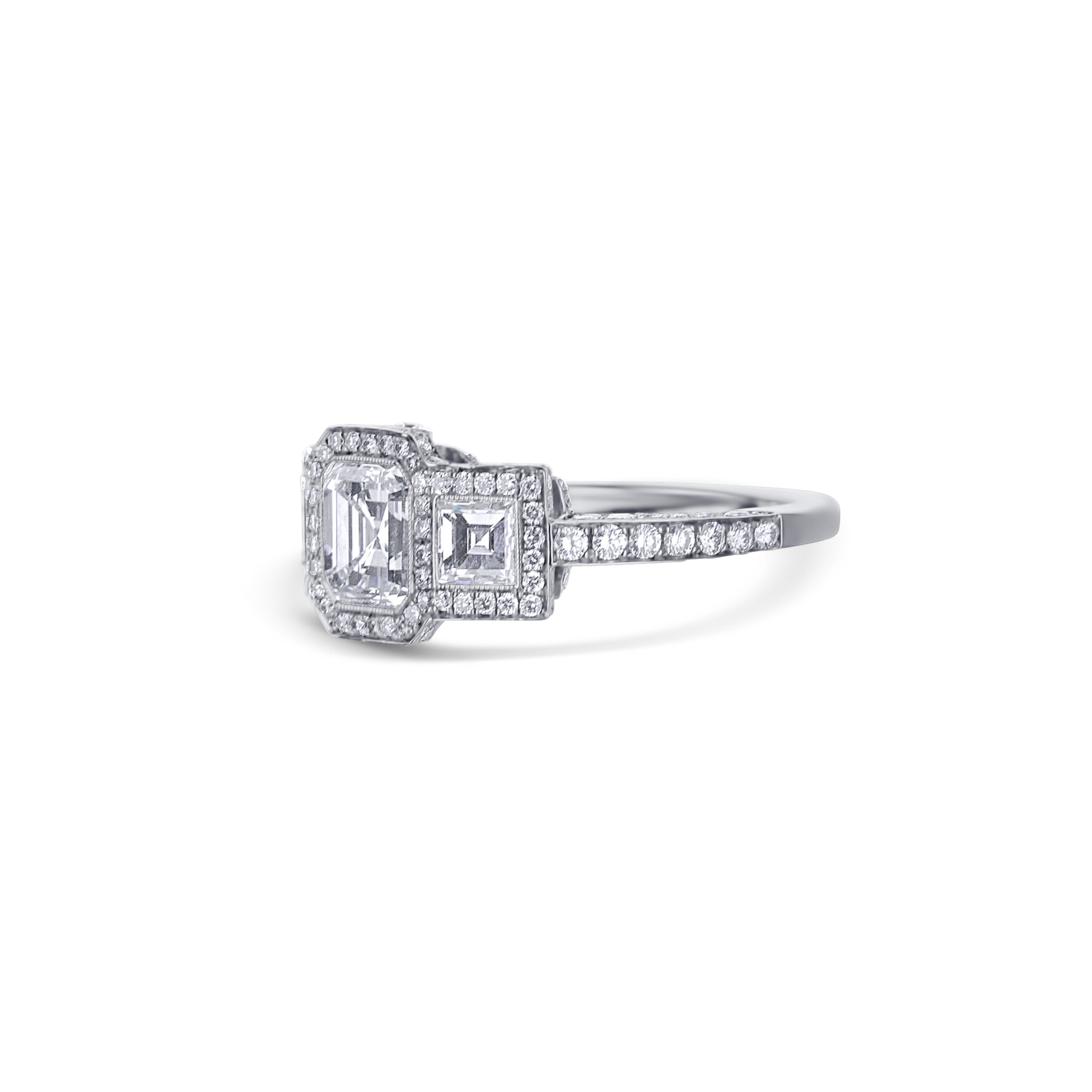 Platinum  Asscher Diamond Engagement Ring Gia Certified