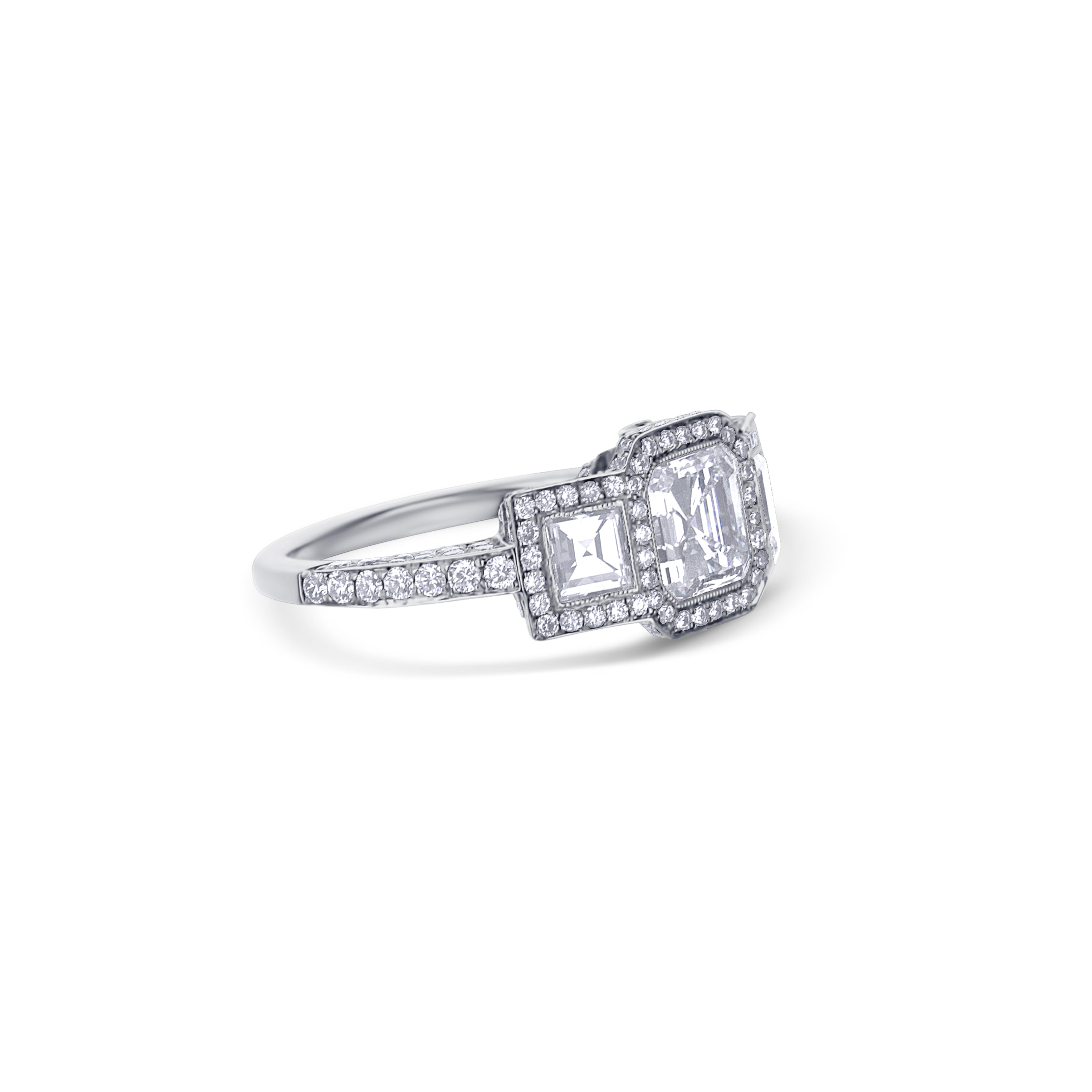 Platinum  Asscher Diamond Engagement Ring Gia Certified