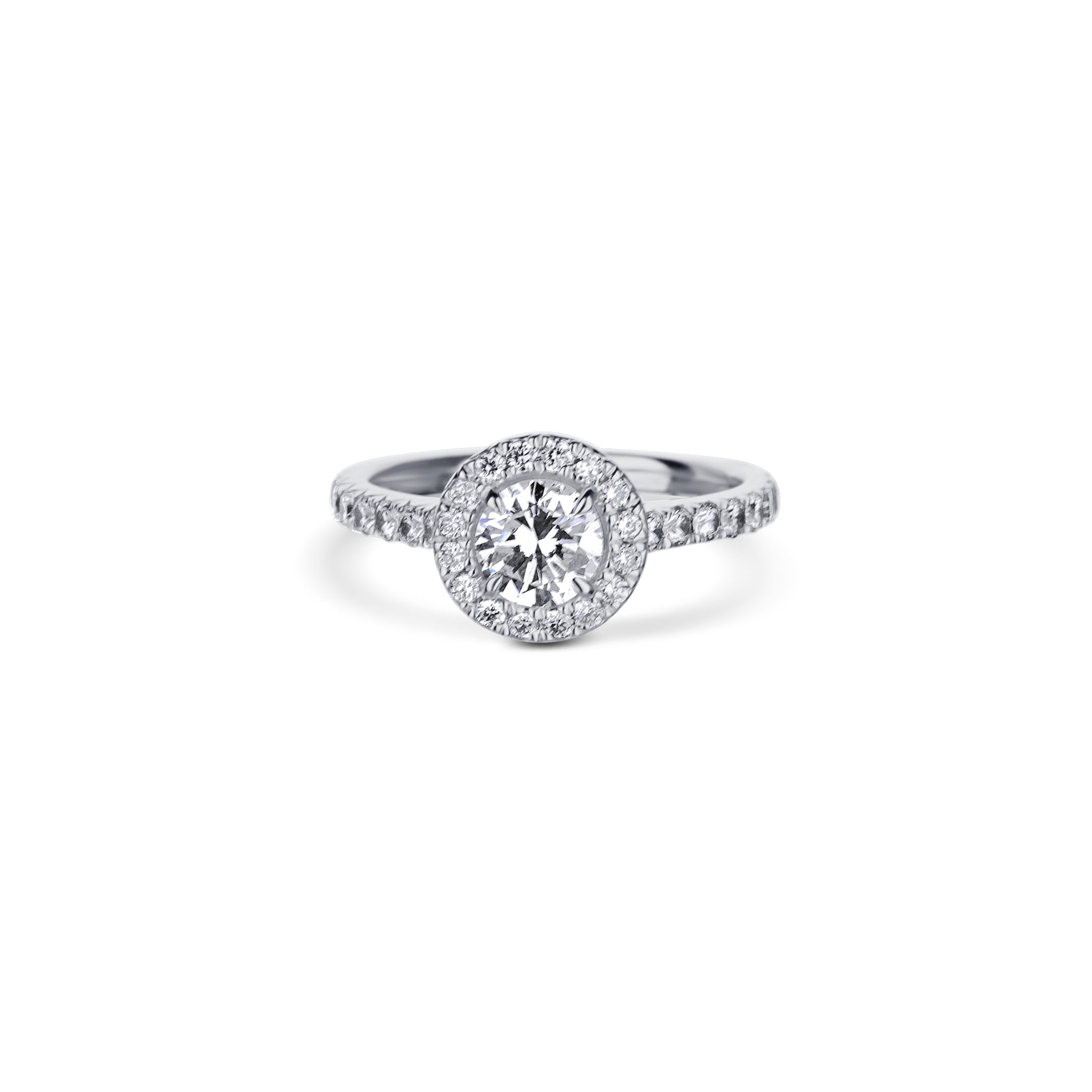 18K White Gold Ring With A 0.73 Carat Round Diamond And Halo Ring