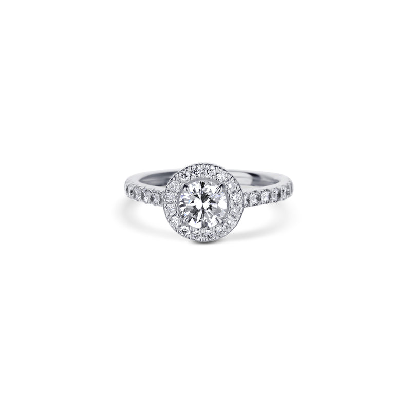 18K White Gold Ring With A 0.73 Carat Round Diamond And Halo Ring