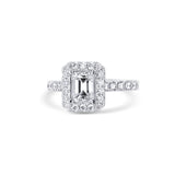 18K White Gold Ring With A 1.11 Carat Emerald Cut Diamond Center Stone And Round Diamonds