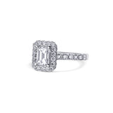 18K White Gold Ring With A 1.11 Carat Emerald Cut Diamond Center Stone And Round Diamonds
