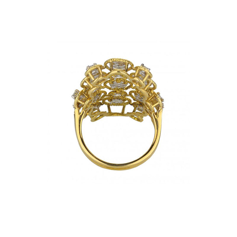 18K Two-Tone Gold Round Bubble Pattern Diamond Ring