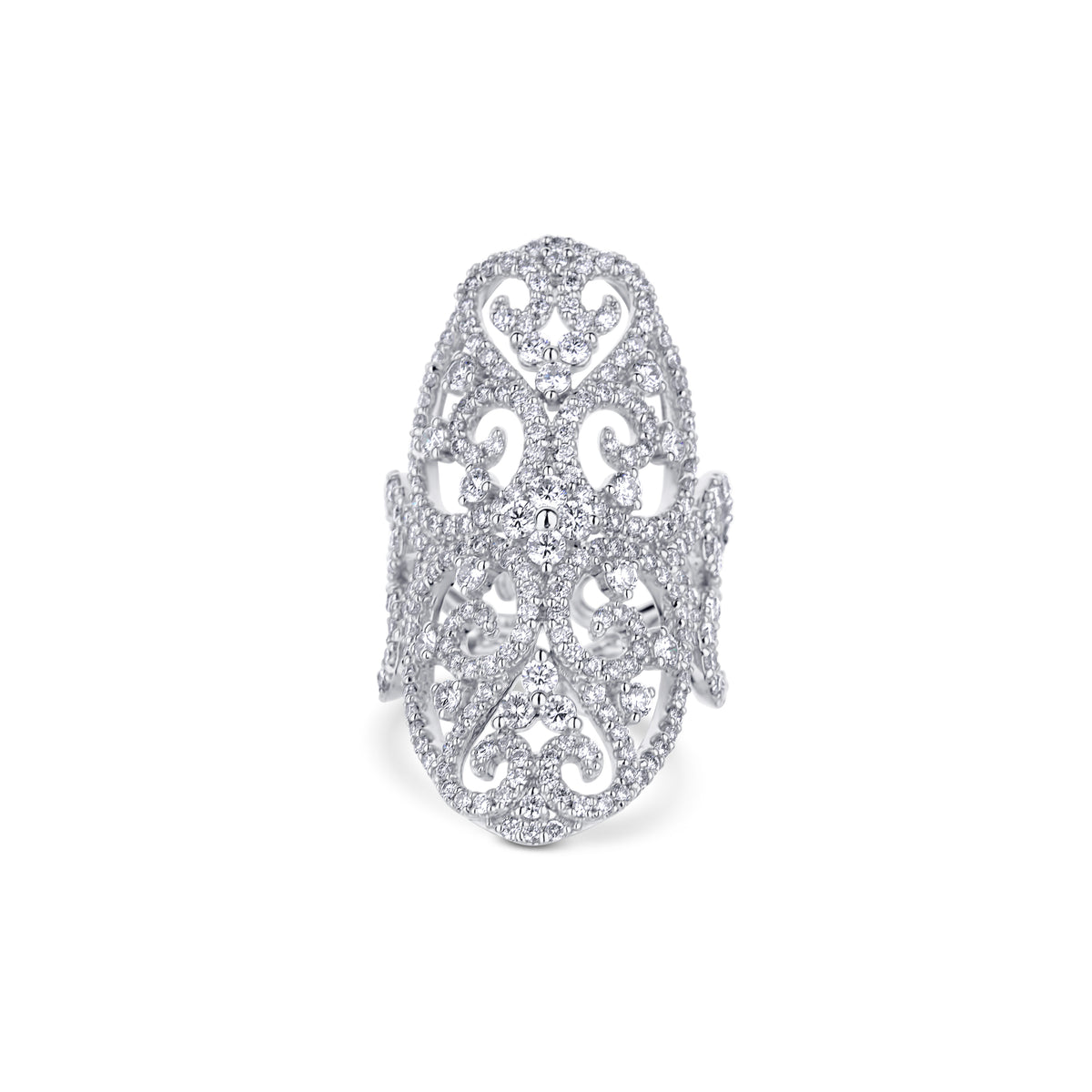 18K White Gold And Round Diamond Scroll Style Ring | Burdeen's Jewelry