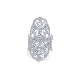 18K White Gold And Round Diamond Scroll Style Ring
