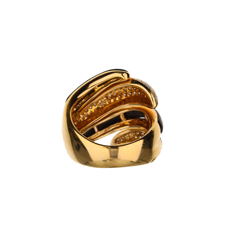 18K Rose Gold Round Diamond And Black Metal Wave Ring