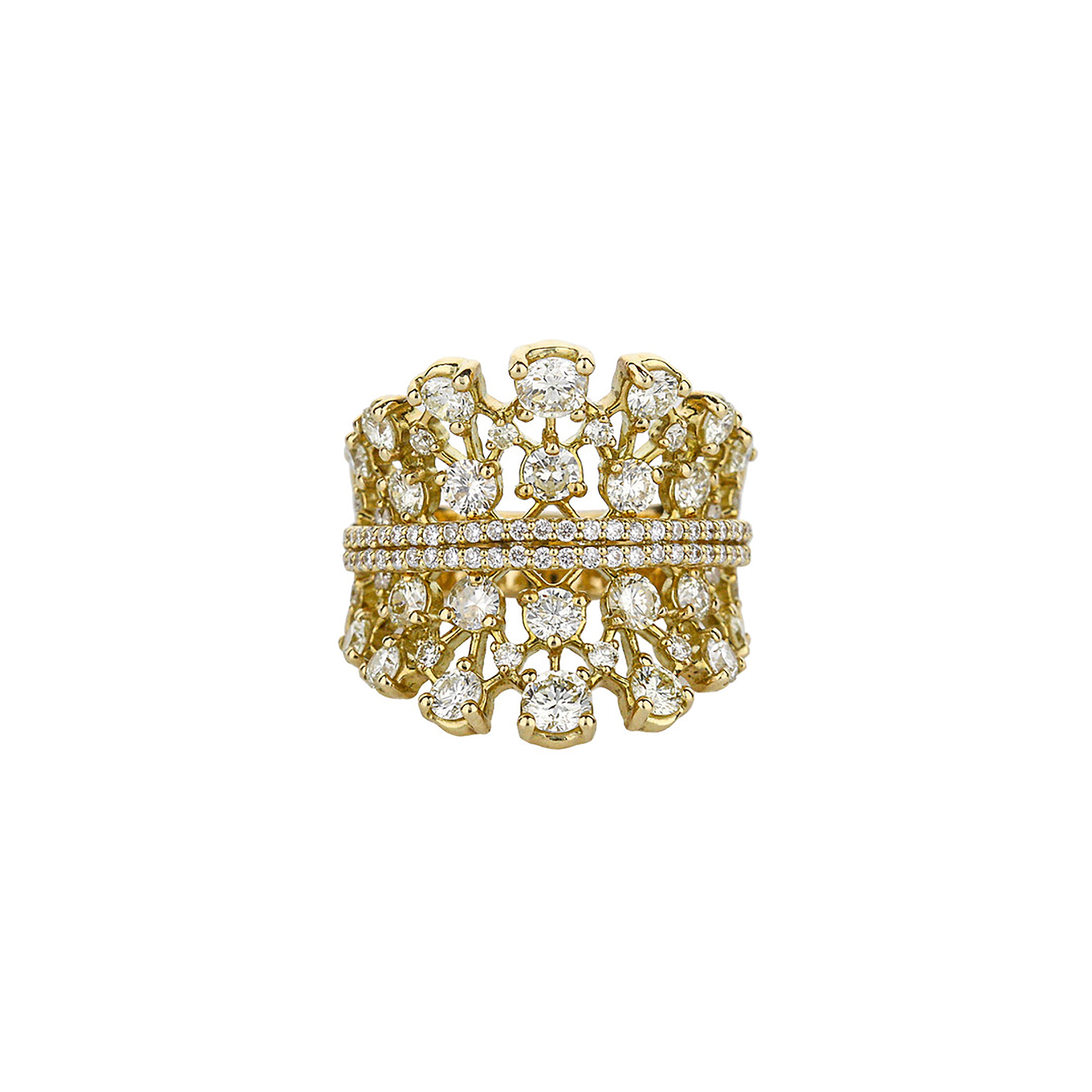 18K Yellow Gold Crown Design Diamond Ring