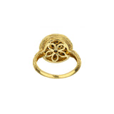 14K Yellow Textured Gold Black Diamond Disk Ring