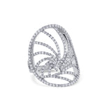 White Gold Oval Spiral Design Diamond Ring