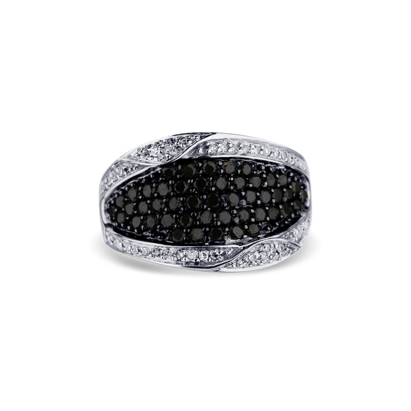 14k White Gold Pave Diamond Ring With Black Diamonds