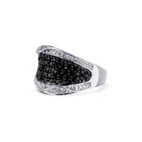 14k White Gold Pave Diamond Ring With Black Diamonds