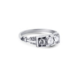 18k White Gold Vintage Three Stone Style Square Topped Ring