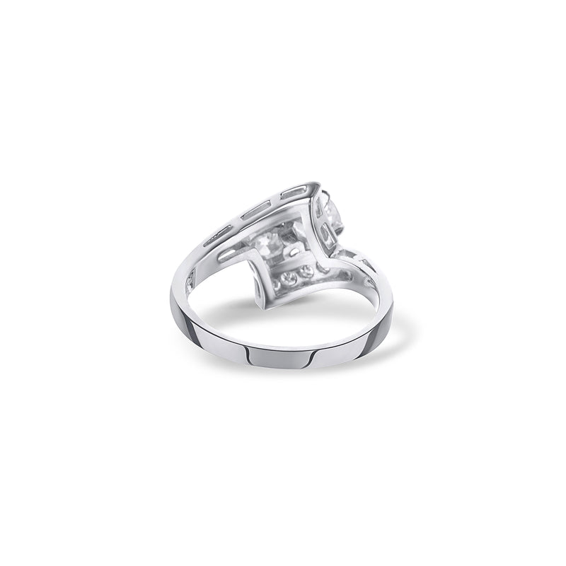 Platinum Bypass Diamond Ring With Round European Cut Diamonds And Minors Cut Diamonds