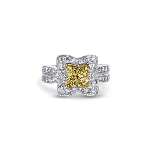 18K Two Tone Flower Style Diamond Ring