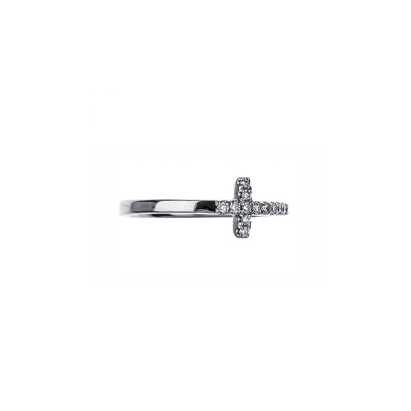 18K White Gold Cross Ring With Diamonds
