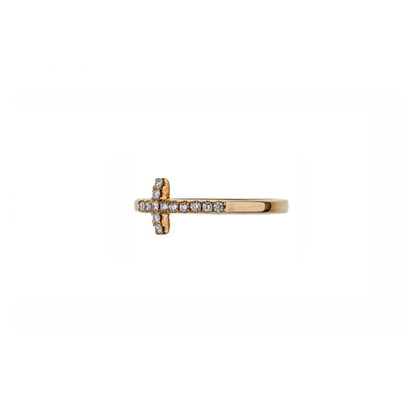 18K Yellow Gold Cross Ring With Diamonds