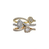 18K Tri-Color Gold Wide Swirl Design Diamond Half Band