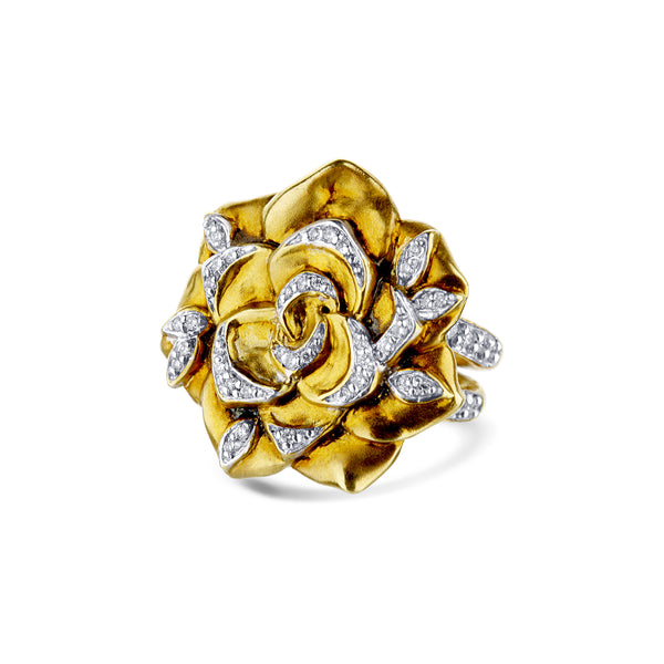 18K Yellow Gold Diamond Flower Ring